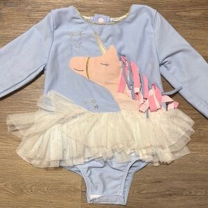 Mud Pie Unicorn Tutu Swimsuit 24M / 2T Long Sleeve Tulle Skirt